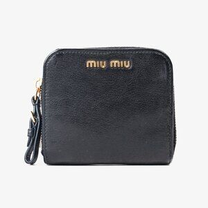 Miu Miu Black Leather Bi-Fold Compact Wallet